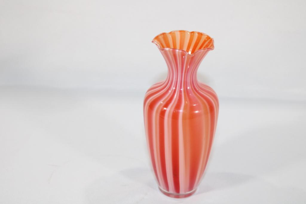 Candy Striped Orange & White Pulled Vase (1 of 4)