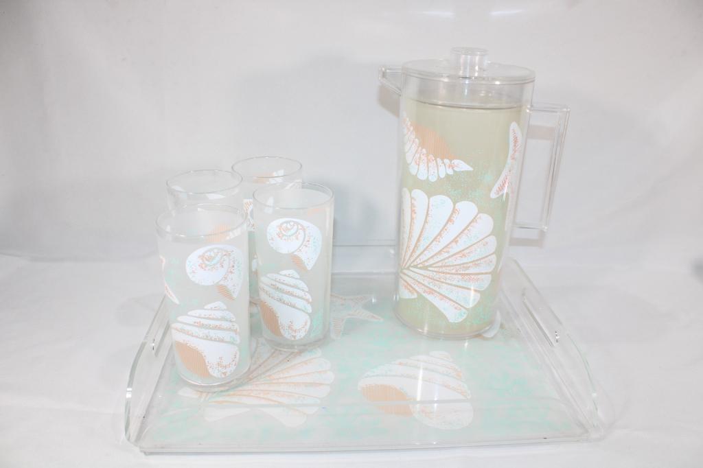 HJ Stotter Seashell Pitcher/Glasses/Tray: good overall as pictured