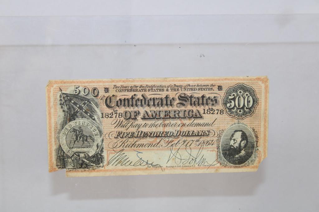 1864 Confederate States 500 Dollar Bill (1 of 4)