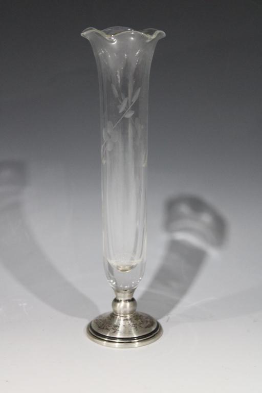 Etched Glass Bud Vase w/ Sterling Base (1 of 3)
