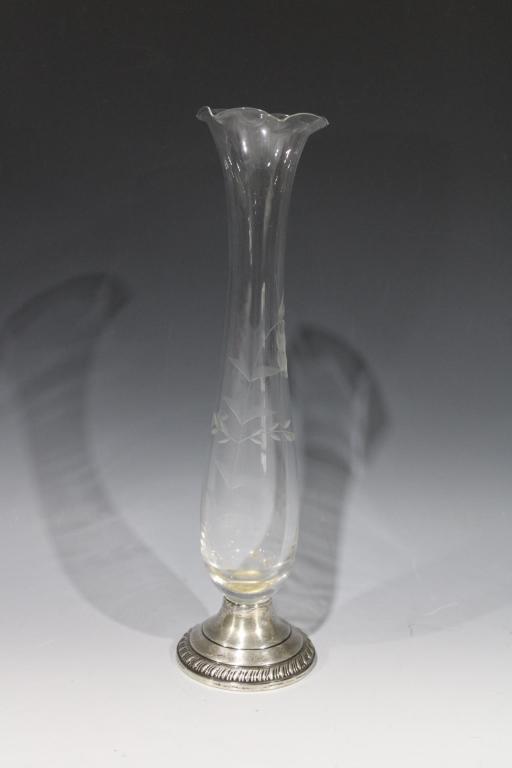 Etched Glass Bud Vase w/ Weighted Sterling Base (1 of 4)