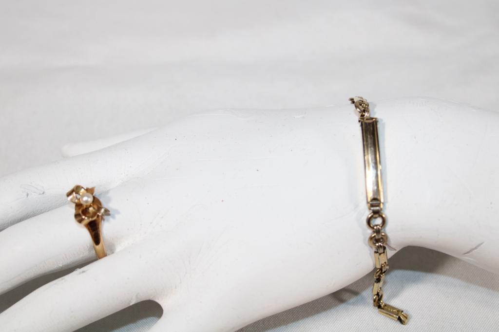 Gold Filled Bracelet and Ring: Bracelet is marked 1/40 10k gold filled and ring has a mark that looks like 15ct or 1500 and has not been tested. Good overall as pictured.