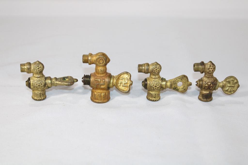 Lot of 4 Ornate Brass Petcock Air Valves (1 of 6)