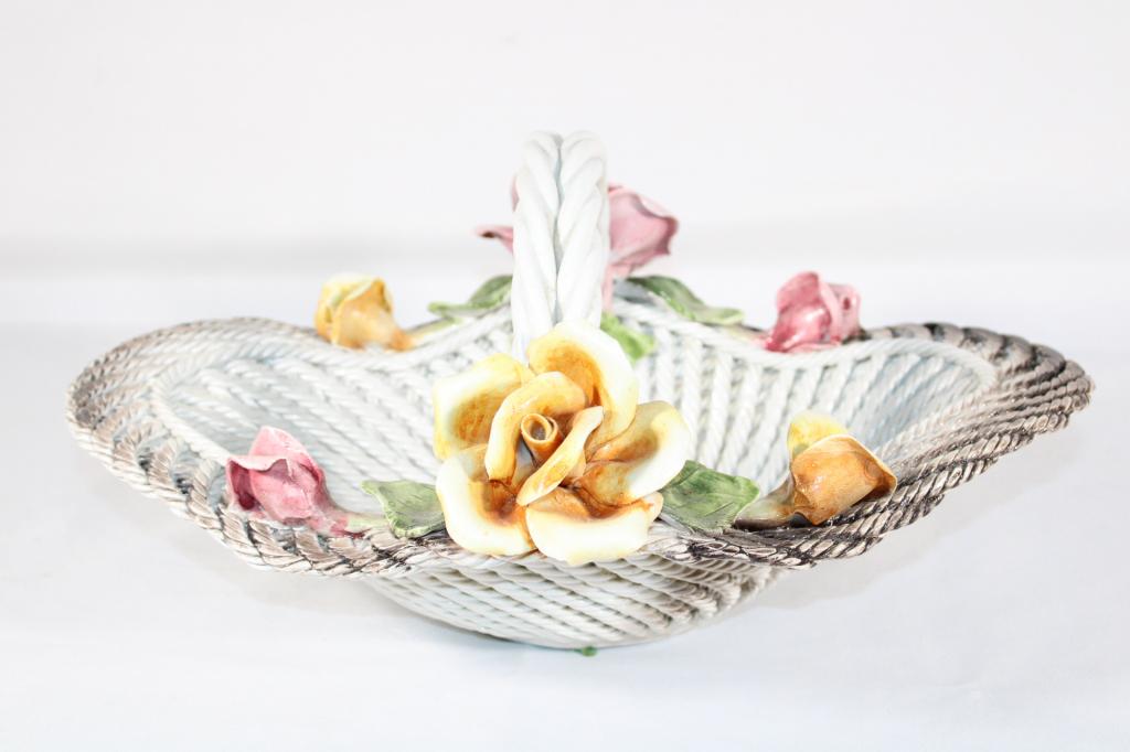 Vintage Capodimonte Woven Basket: good overall as pictured