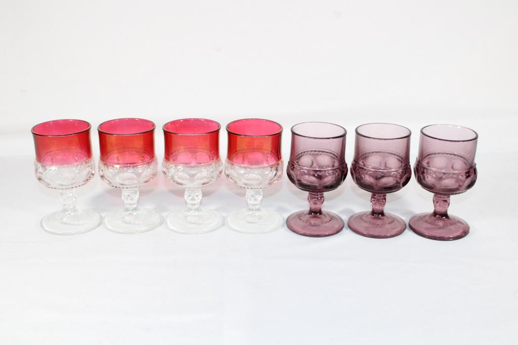 Lot of 7 Vintage King Crown Thumbprint Glasses: good overall as pictured