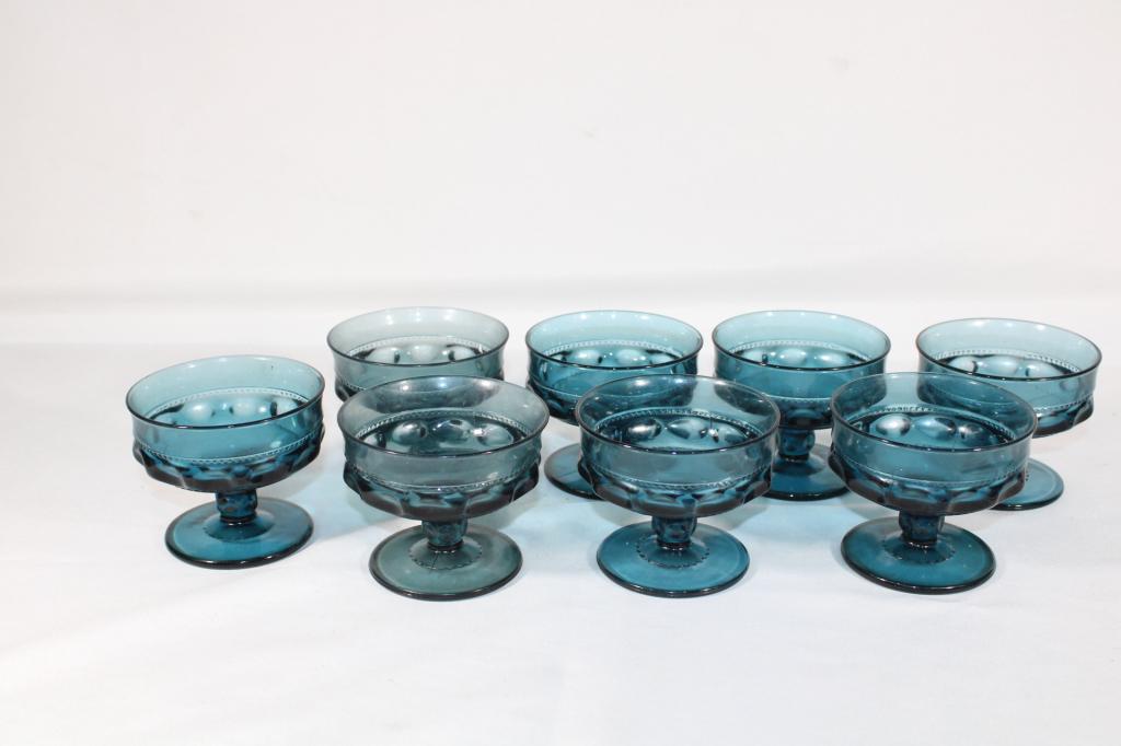 Lot of 8 Blue King Crown Thumbprint Glasses: good overall as pictured