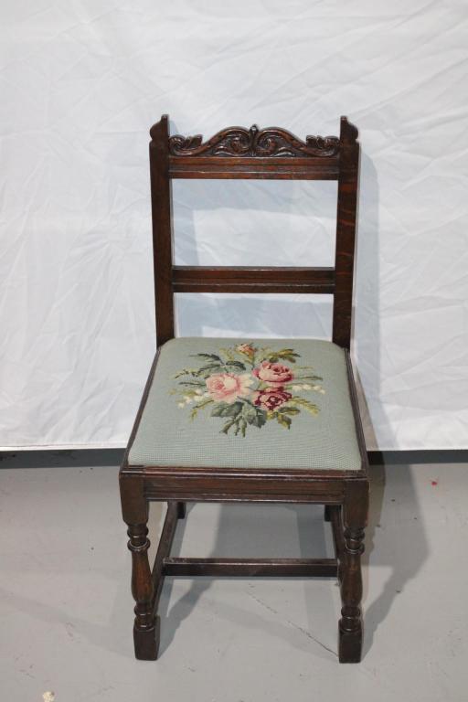 Antique Wood & Needlepoint Chair - Roses (1 of 4)