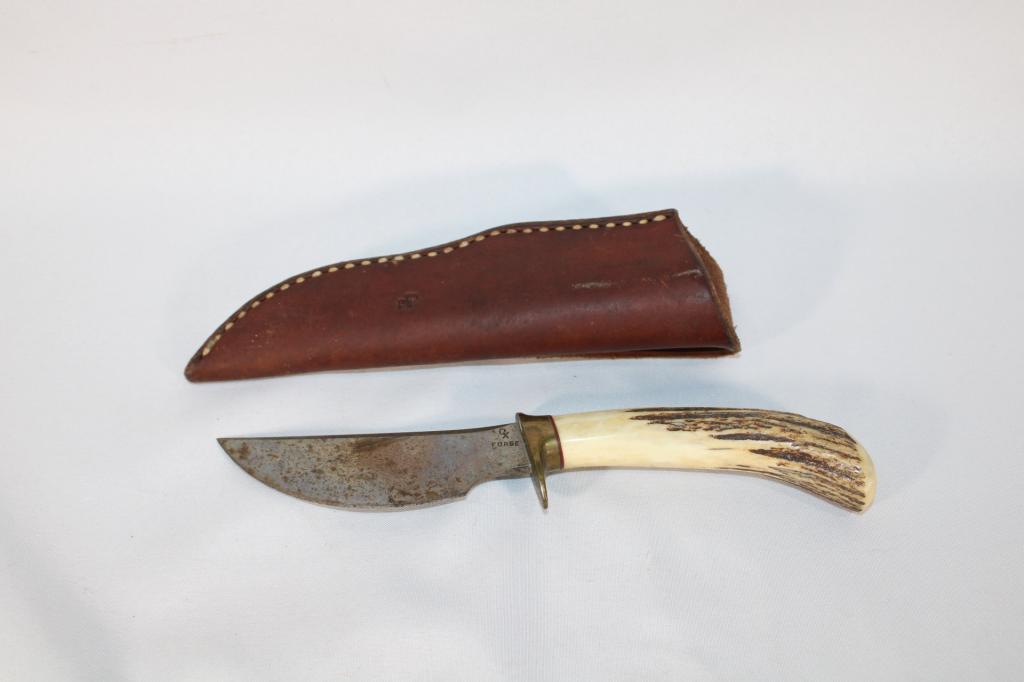 Vtg Ox Forge Stage Horn Knife w/Sheath: good overall as pictured