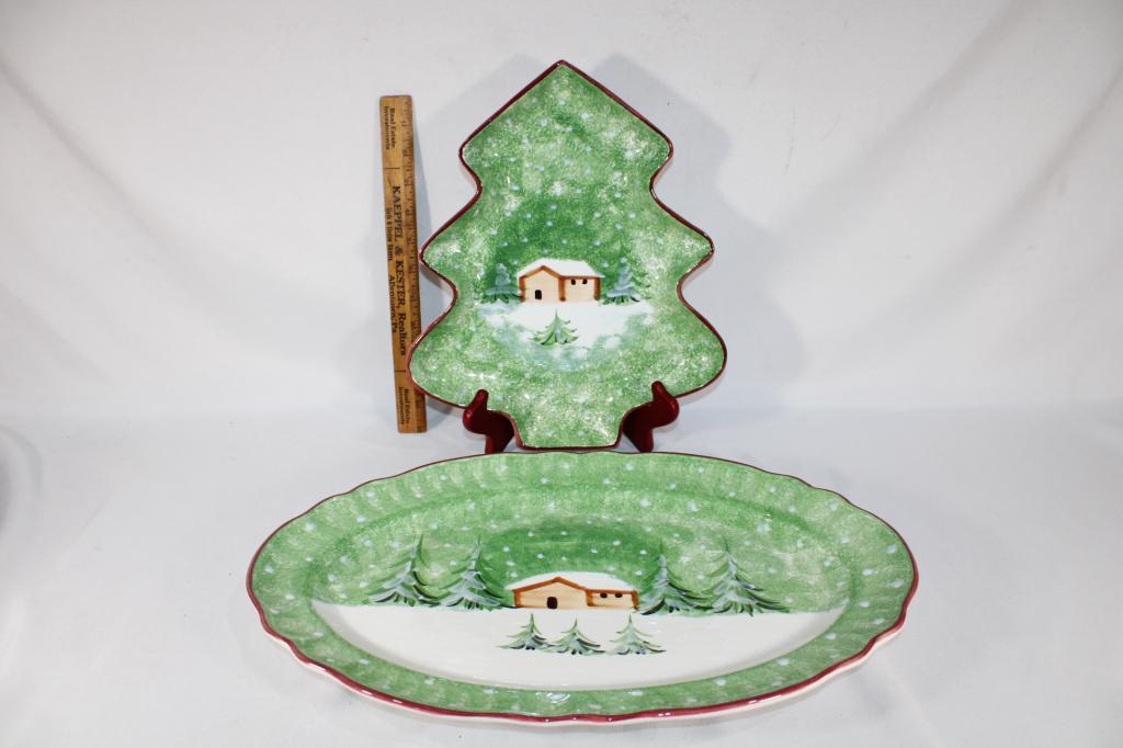 Pair Log Cabin Christmas Large Platters (1 of 3)