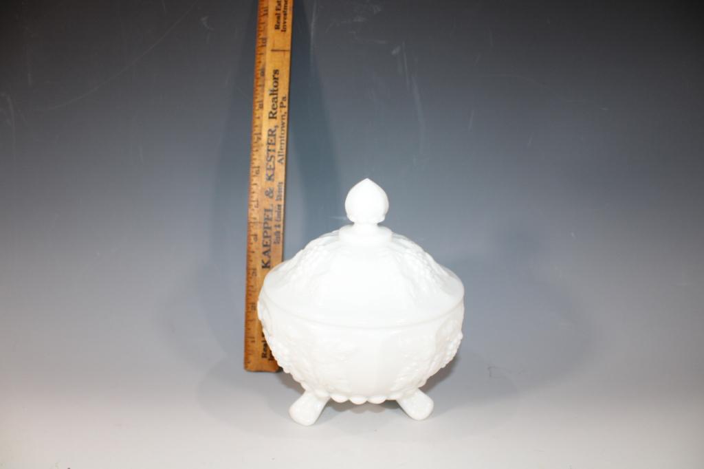 Vintage Milk Glass Grape Covered Candy Dish: good overall as pictured