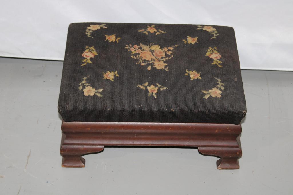 Small Black Needlepoint Footstool (1 of 2)