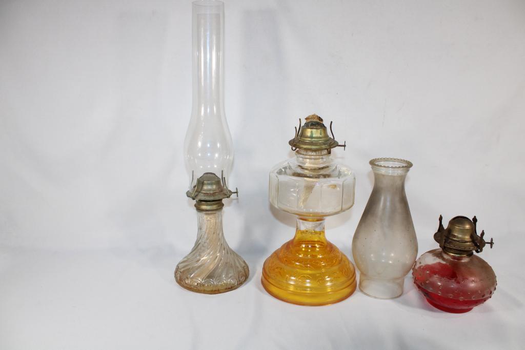 Trio of Antique Oil Hurricane Lamps (1 of 3)