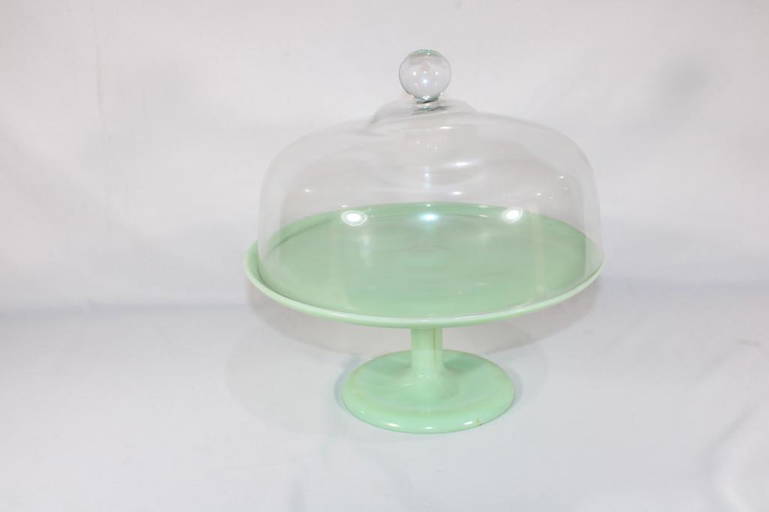 Vintage Jadeite Cake Stand With Glass Dome