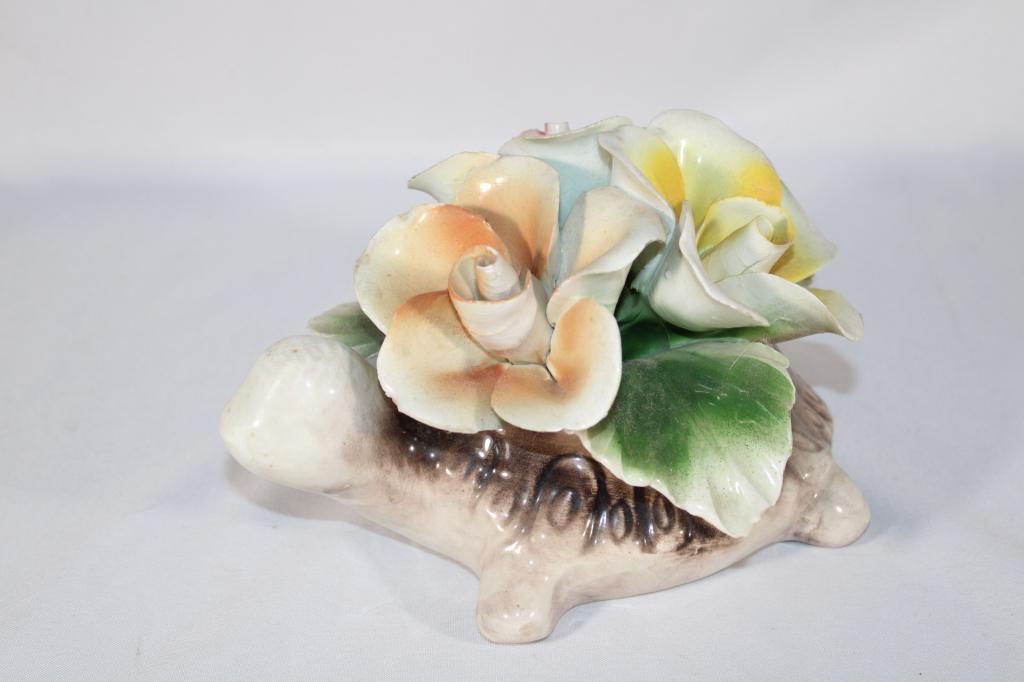 Capodimonte Porcelain Flowers on a Turtle: Good overall as pictured.