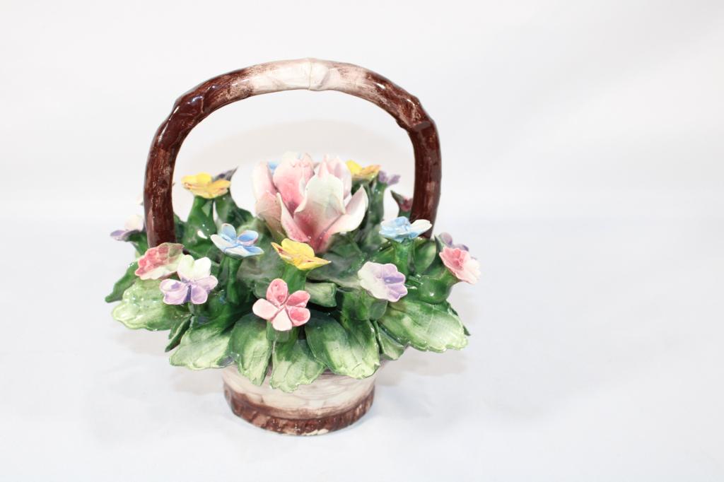 Capodimonte Porcelain Bouquet in a Basket: Good overall as pictured.