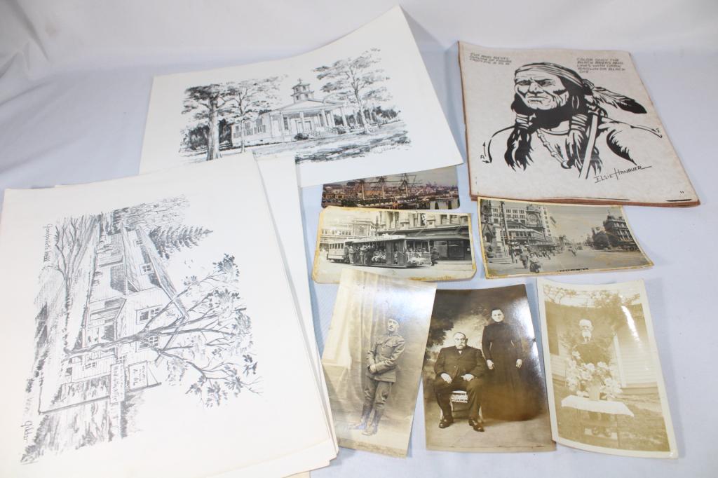 Lot of Vinage Ephemera Photos and Prints: Good overall as pictured.