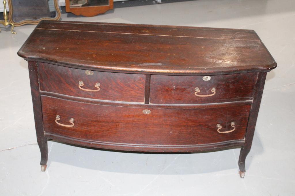 Antique Wood Lowboy Dresser - no mirror: measures about 26 inches tall by 45 inches wide by 21 inches deep