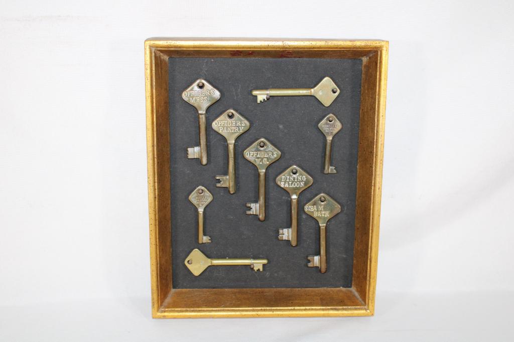 Vintage Framed US Navy Ships Keys (1 of 4)