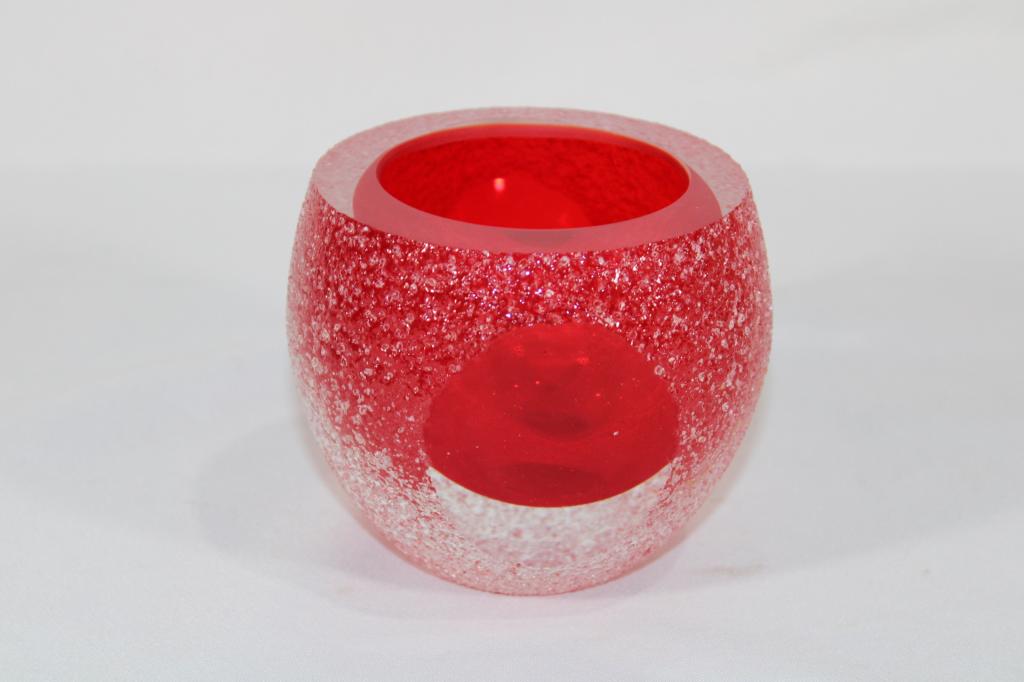 Vtg Saks 5th Ave Ruby Red Ice Glass Candleholder: Good overall as pictured.