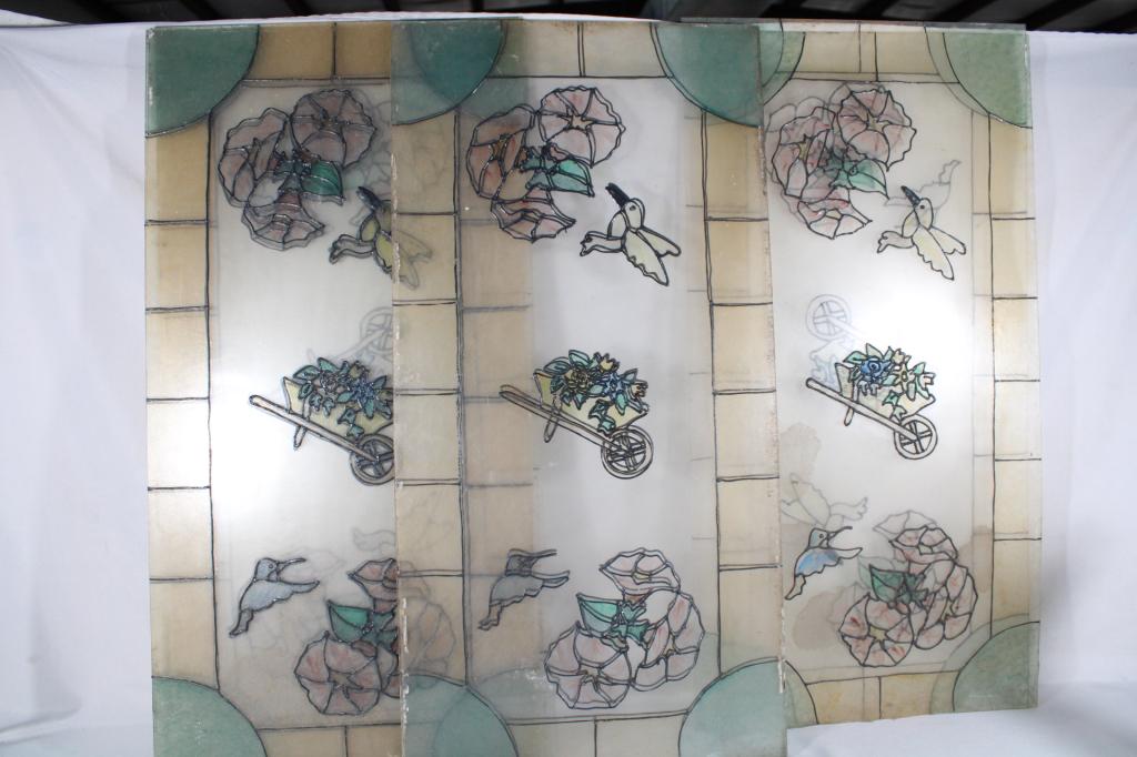 Lot of 9 Faux Stained Glass Plexiglass Panels: Good overall as pictured.
