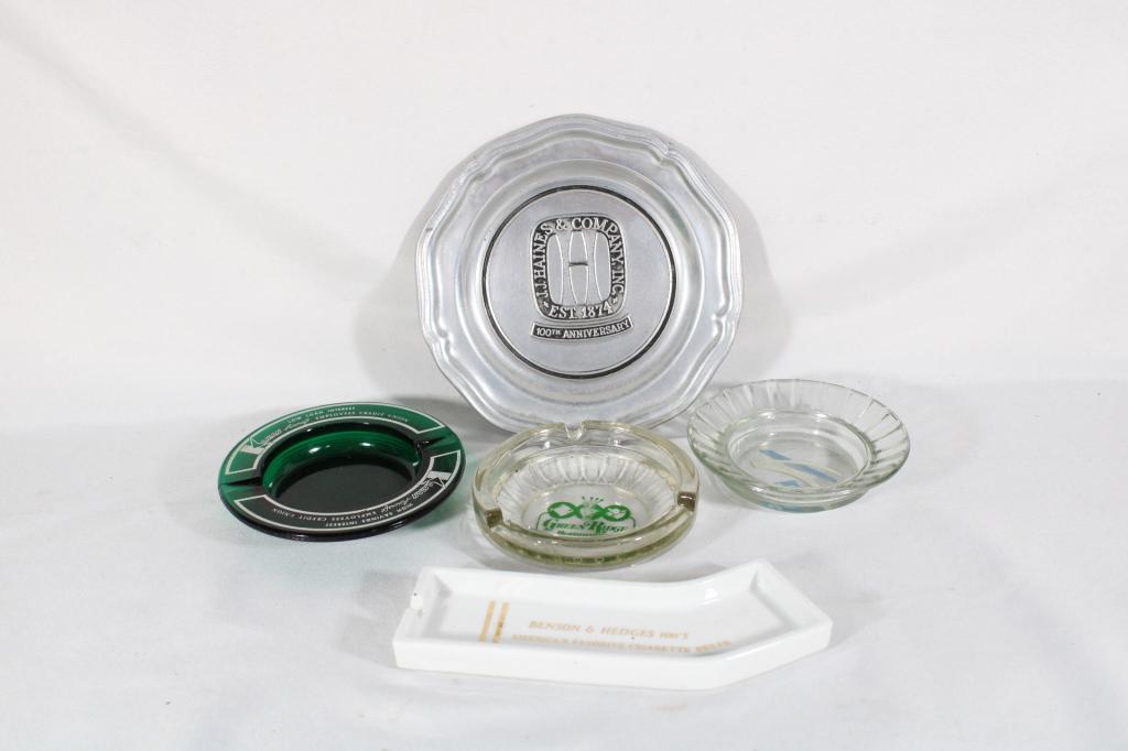 Lot of 5 Vintage Advertising Ashtrays: Good overall as pictured.