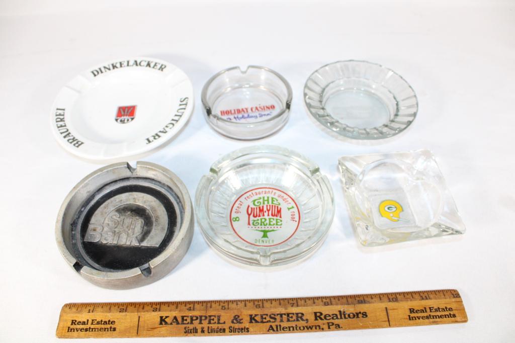 Lot of 6 Vintage Advertising Ashtrays: Good overall as pictured.