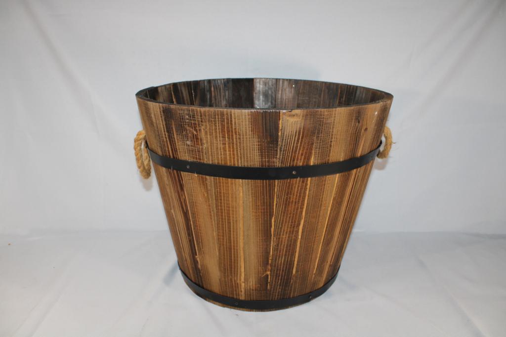 Large Wood Barrel Style Planter (1 of 4)