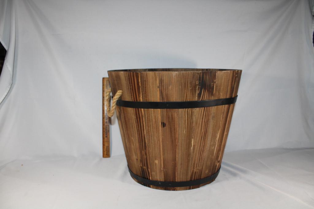 Large Wood Barrel Style Planter (1 of 3)