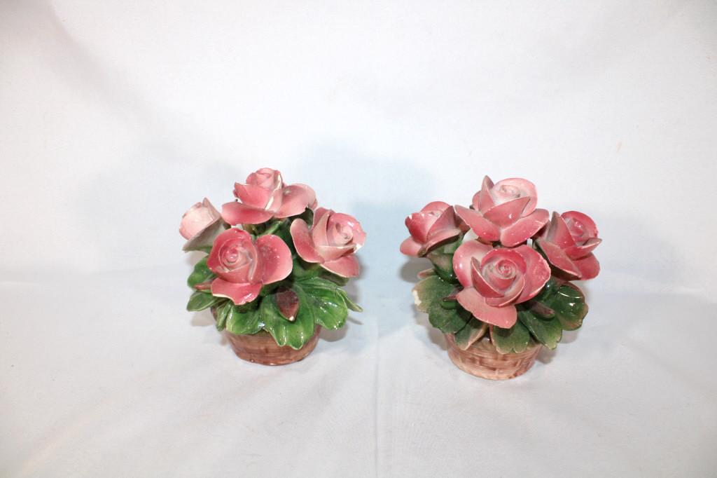 Pair of Pink Capodimonte Porcelain Flowers in Pots (1 of 6)