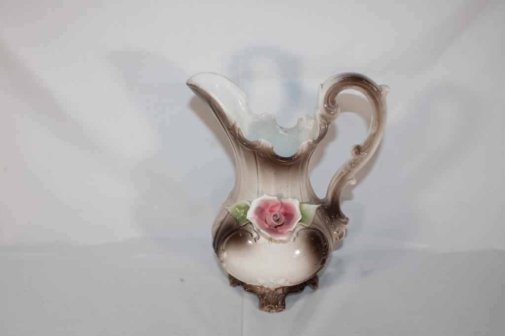 Capodimonte Porcelain Pitcher w/ Pink Flower: Good overall as pictured.