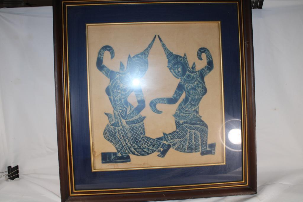 Framed Thai or Bali Temple Gouache Rubbing (1 of 4)