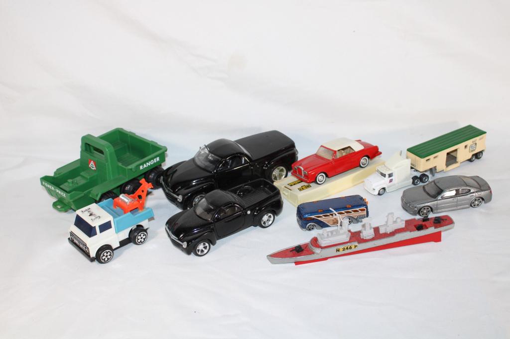 Lot of Diecast Cars, Ship, Jeep, and More: Good overall as pictured.
