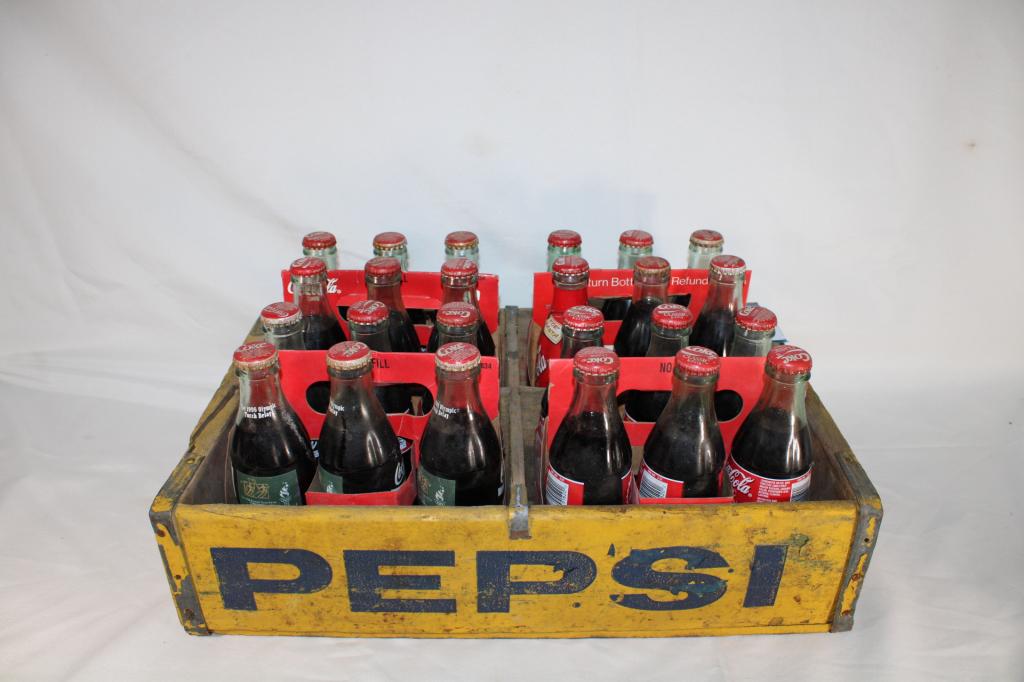 Vintage Yellow Pepsi Crate w/ 4 6 Packs Coca Cola (1 of 4)