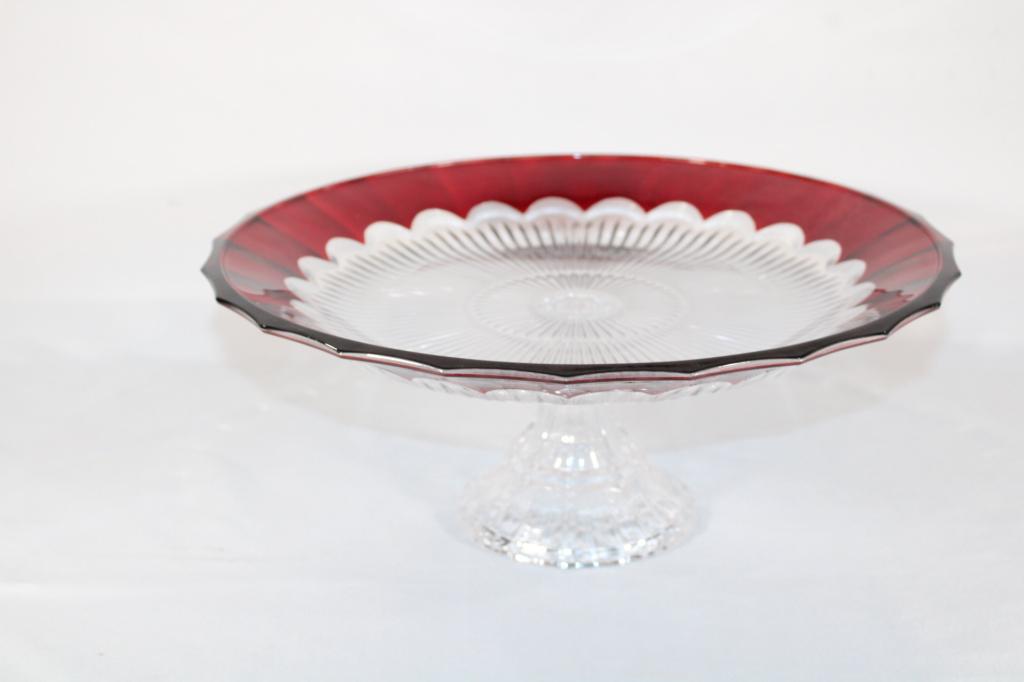 Ruby and Clear Glass Pedestal Cake Stand (1 of 3)