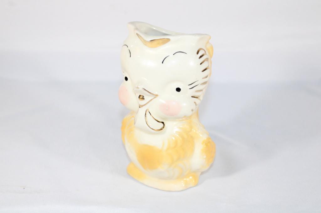 Vintage Ceramic Figural Yellow Owl Pitcher (1 of 3)