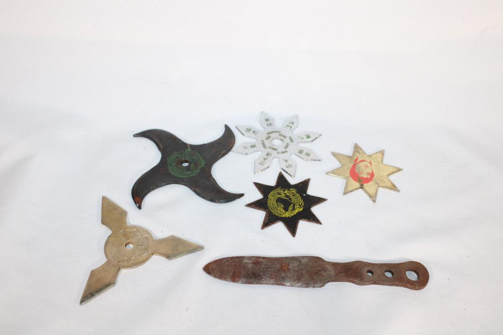 Lot of Metal Throwing Stars and Thowing Knife: Good overall as pictured.