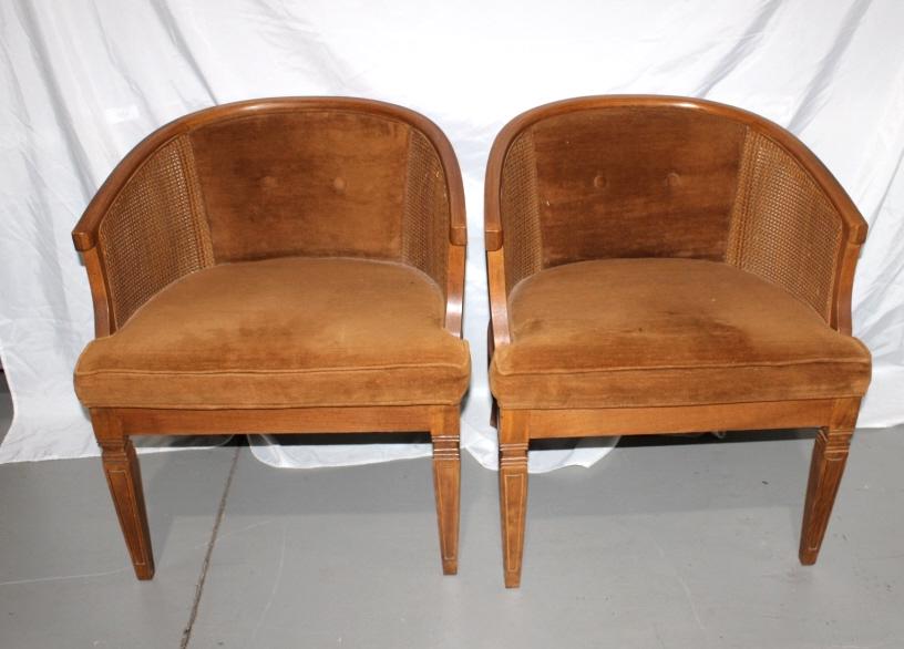 Pair of Orange Barrel Chairs w/ Caned Sides (1 of 3)