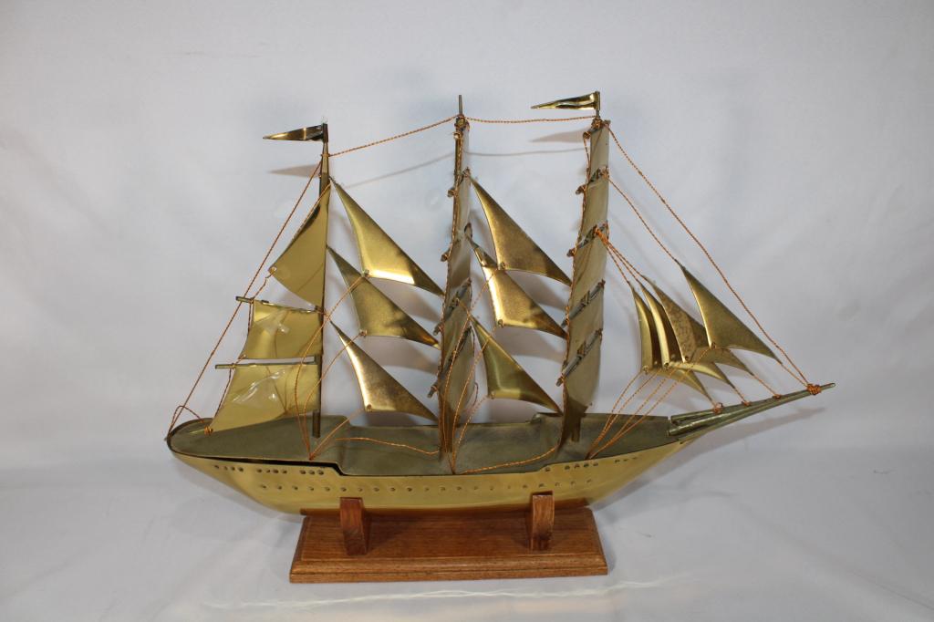 Vintage Brass Ship With Stand: Good overall as pictured.