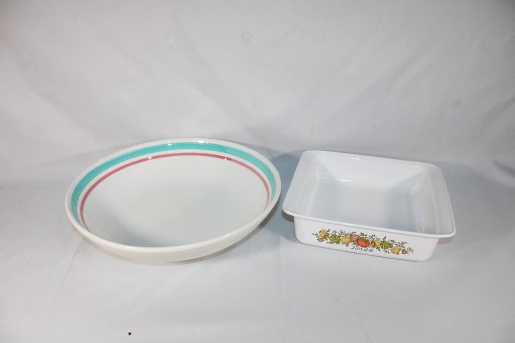 Italian Serving Bowl and Corning Casserole Dish: Good overall as pictured.