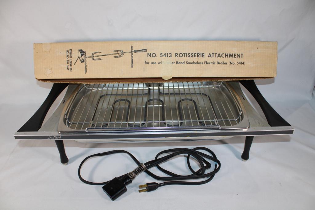 Vintage West Bend No 5413 Grill w/ Rotisserie: Good overall as pictured.
