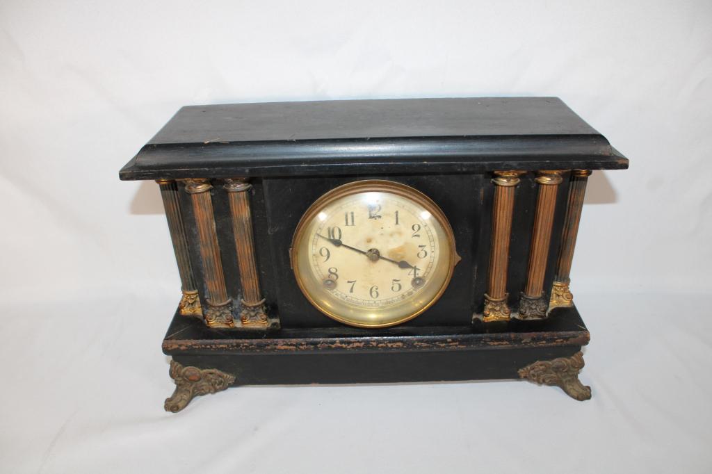 Antique Mantle Clock: Good overall, movement is untested. No key.