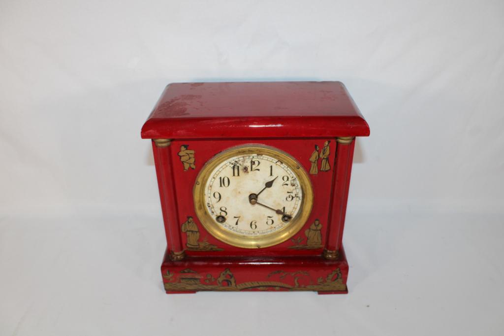 Sessions Wood Mantle Clock w/ Asian Design (1 of 5)