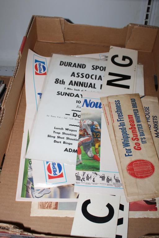 Lot of Vintage Ephemera Advertising Sports & More: Good overall as pictured. Pepsi, Sunbeam, Railroad Corssing, Gators and More.