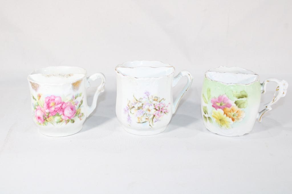 Lot of 3 Antique Porcelain Shaving Mugs: Good overall as pictured.
