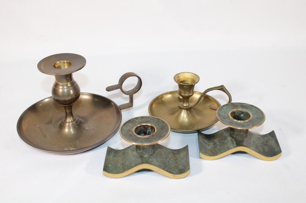 Lot of Brass Candle Holders: Good overall as pictured.