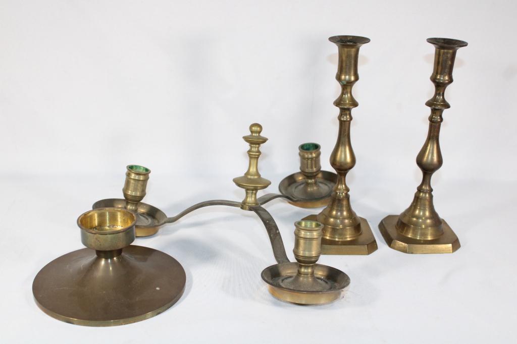 Lot of 4 Brass Candle Holders: Good overall as pictured.