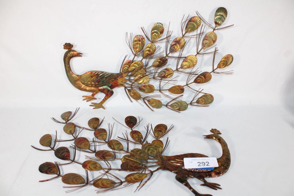 Pair of Brass Wall Hanging Peacocks (1 of 4)