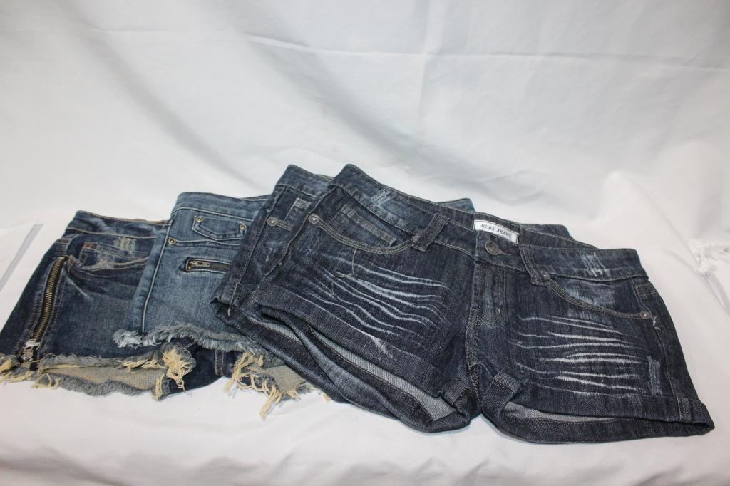 Lot-New Designer Denim Jean Shorts, JCJQ, etc.: Lot of 4- includes: JCJQ Sizes 9 and 11; Sneek Peak Size Medium, Frankie B size 27 All new with tags