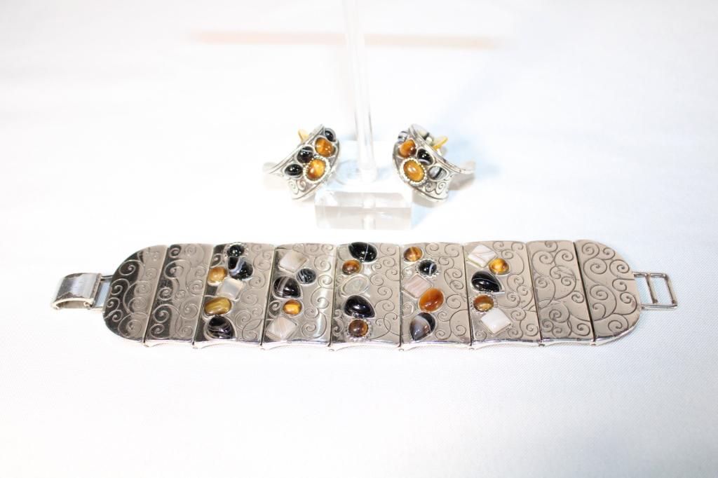 Brighton Jewelry Bracelet/Earring Set: good overall as pictured Stone missing in bracelet AS IS
