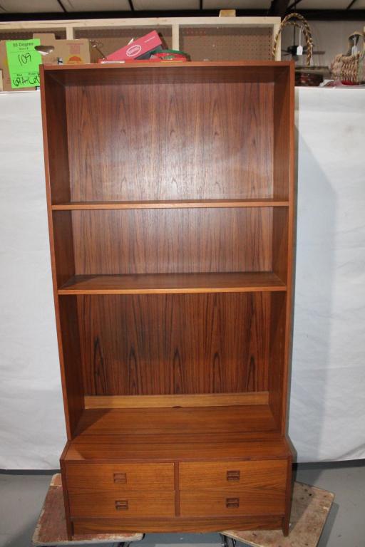 Mid-Century Teak Scan Design Book Case: measures about 71 inches tall by 16 3/4 inches deep by 34 3/4 inches wide; 2 pieces